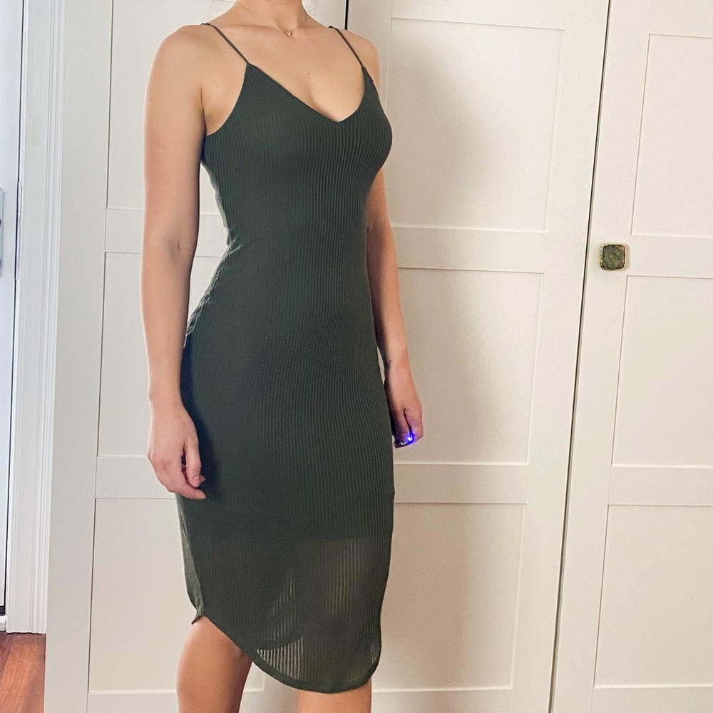 Express Olive Green Midi Stretchy Dress - XS